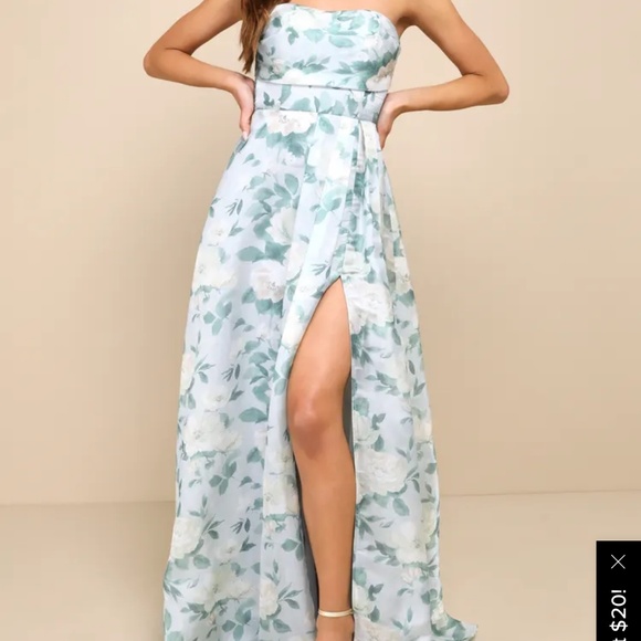 Lulus Exceptional Sight Light Blue Floral Lace-Up Strapless Maxi Dress - Picture 1 of 5